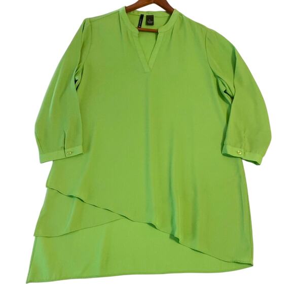 New Directions Womens Top Large Green 3/4 Sleeves V-Neck Asymmetrical Hemline - Picture 10 of 11